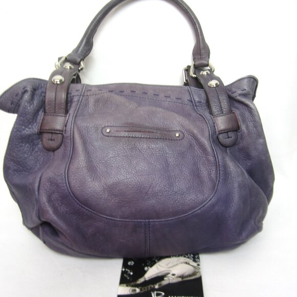 NWT B. Makowsky Purple Leather Shoulder Bag Tote Flaw - Picture 6 of 10